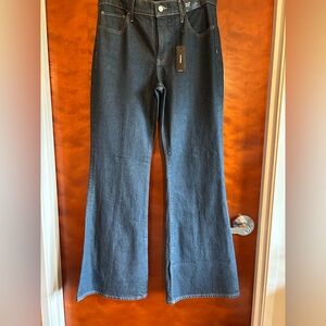 Express ‘70s Flare Mid Rise Jeans Women’s 10 R Dark Blue Wash Denim Stretch Pant
